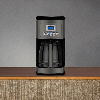 Programmierbare Kaffeemaschine für 14 Tassen, Glaskaraffe, Brühstärkeregelung, Einstellung für 1–4 Tassen, schwarzer Edelstahl