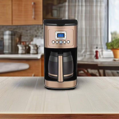 Programmierbare Kaffeemaschine für 14 Tassen, Glaskaraffe, Brühstärkeregelung, Einstellung für 1–4 Tassen, Kupfer