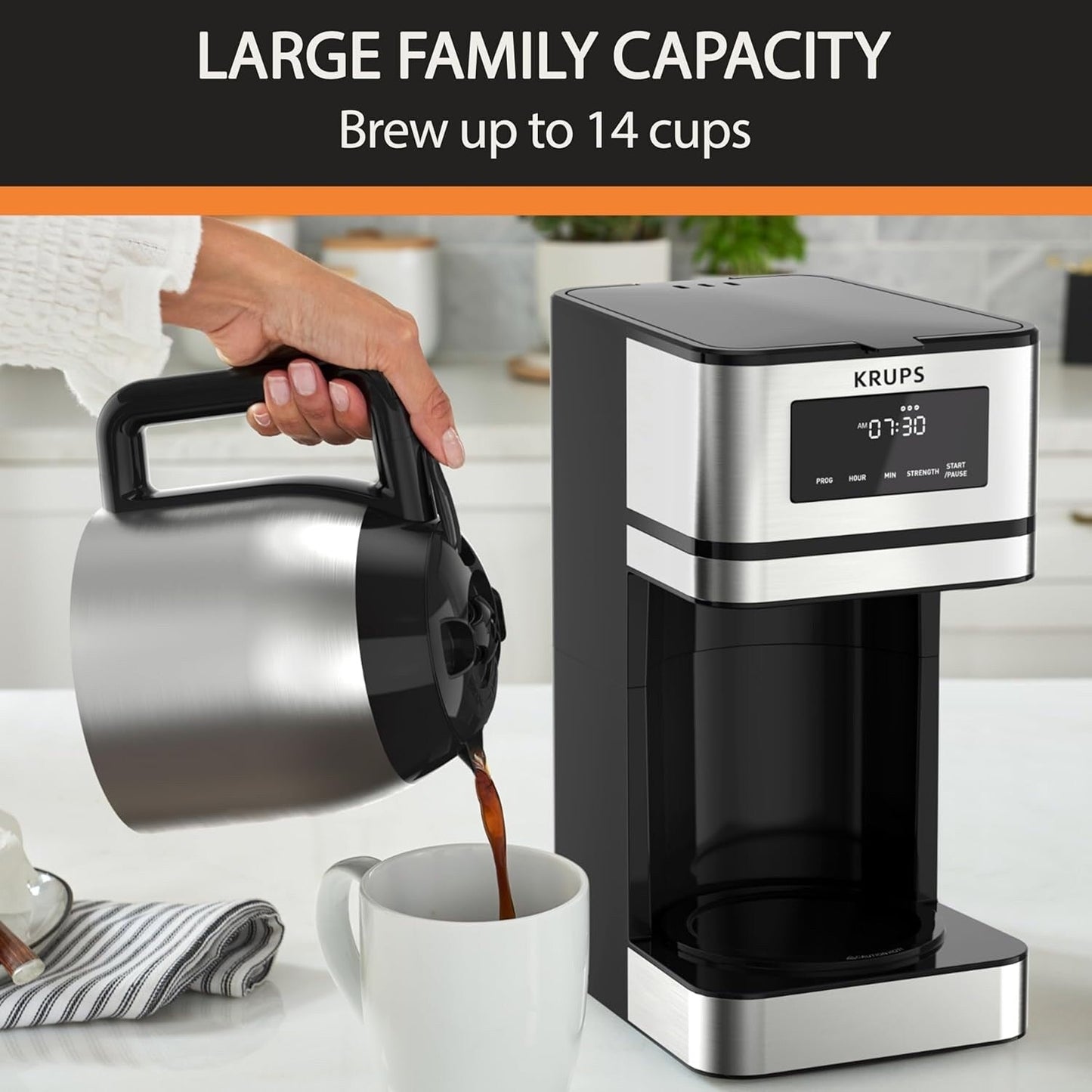 Programmierbare Kaffeemaschine für 14 Tassen, Edelstahlkaraffe, 3 Brühstärken, 24-Stunden-Timer, 4 Stunden Warmhaltefunktion