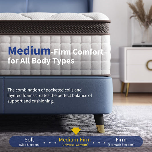 14 Zoll Queen- und King-Memory-Foam-Hybridmatratze, mittlere Festigkeit, Kantenstützmatratze in einer Box