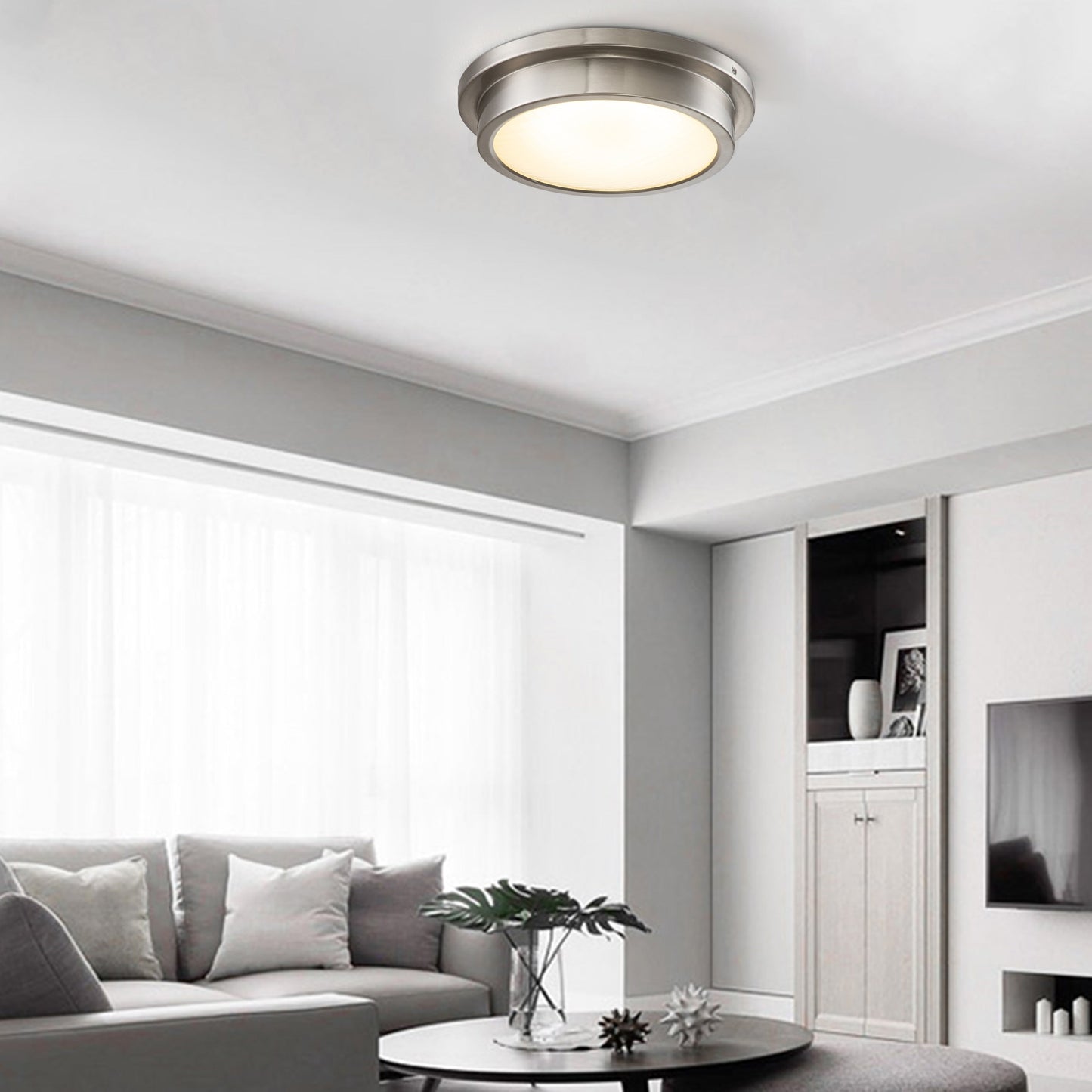 14 Zoll, gebürstetes Nickel, 30 W, 3000 K, LED-Deckenleuchte mit gestreiftem Glasschirm – gebürstetes Nickel