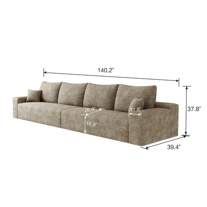 140Foam 5-Seater Sofa - Plush Corduroy Cloud Couch with Recliner and High-Resilience Foam
