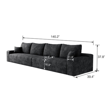 140Foam 5-Seater Sofa - Plush Corduroy Cloud Couch with Recliner and High-Resilience Foam
