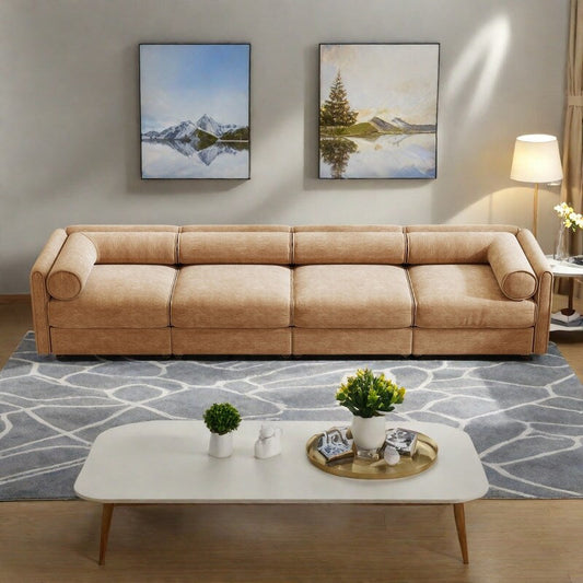 142.5 4-Seat Chenille Modular Sectional Sofa with Storage and Cylindrical Backrest