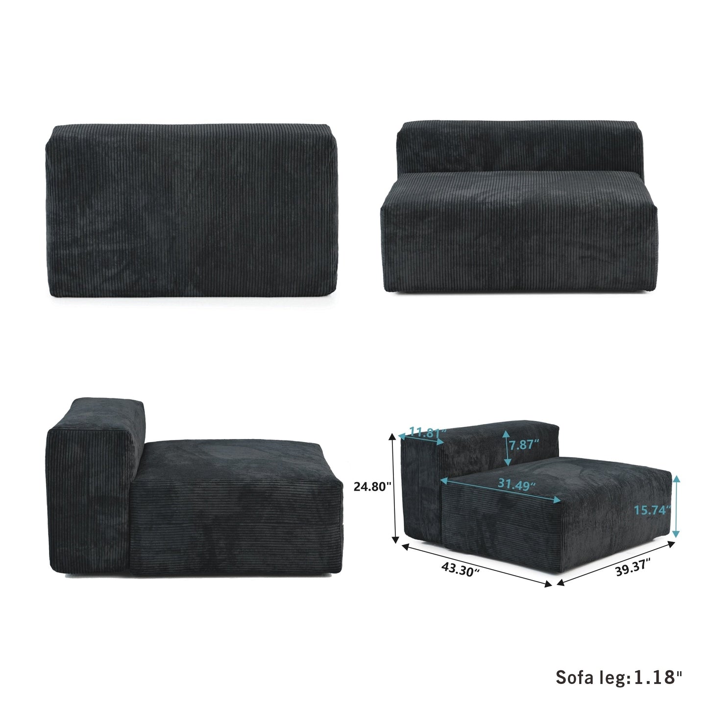 142 Contemporary Corduroy Sectional Sofa Classic Deep Couch