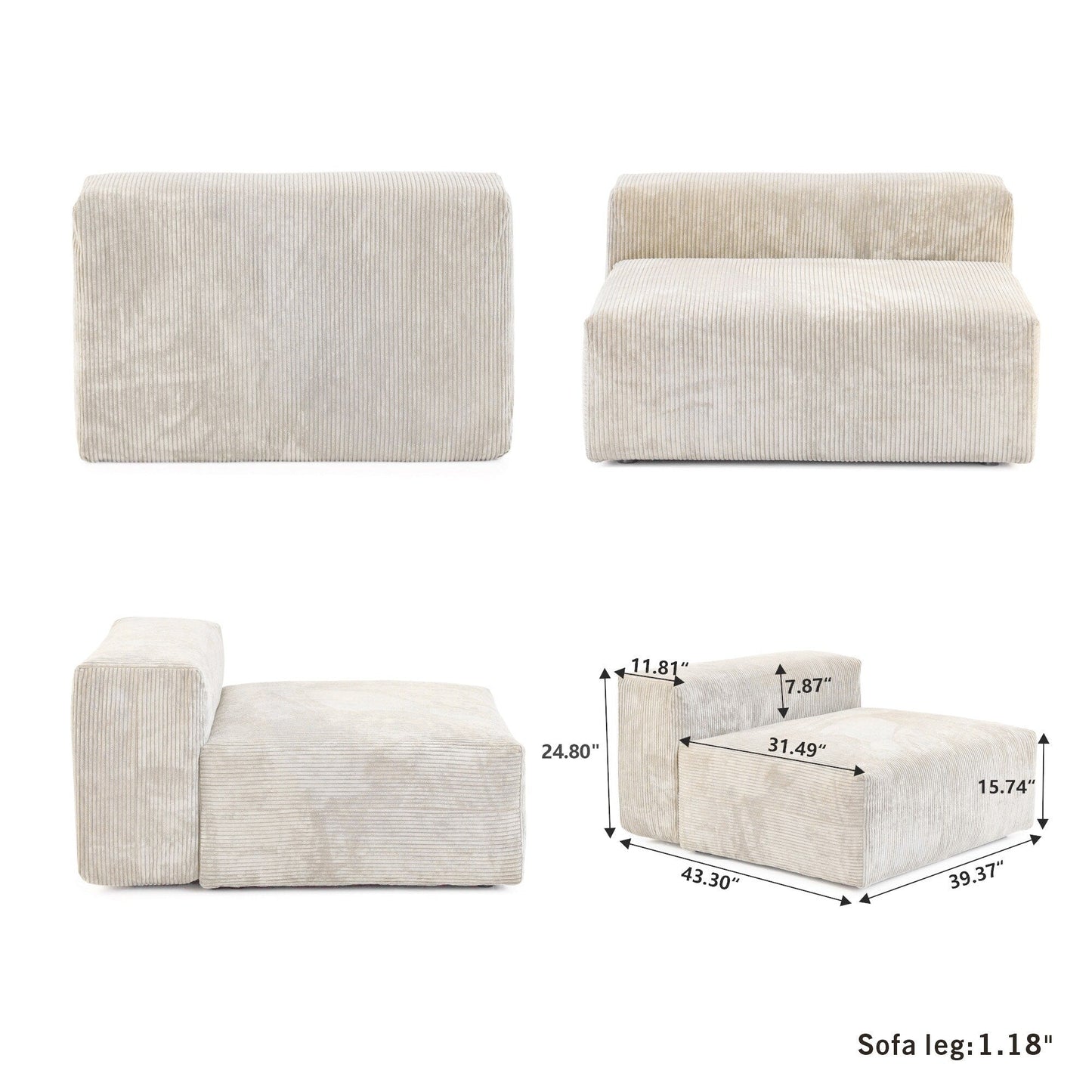 142 Contemporary Corduroy Sectional Sofa Classic Deep Couch