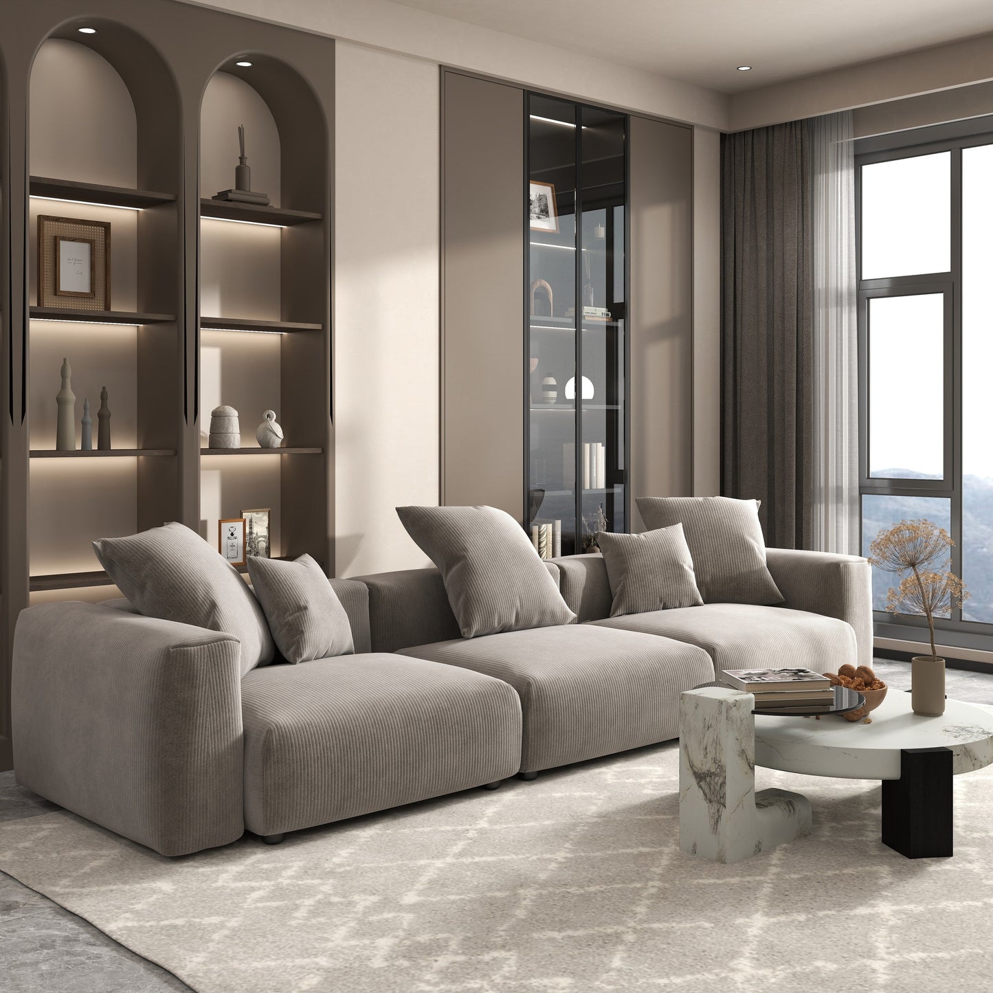 142 Contemporary Corduroy Sectional Sofa Classic Deep Couch