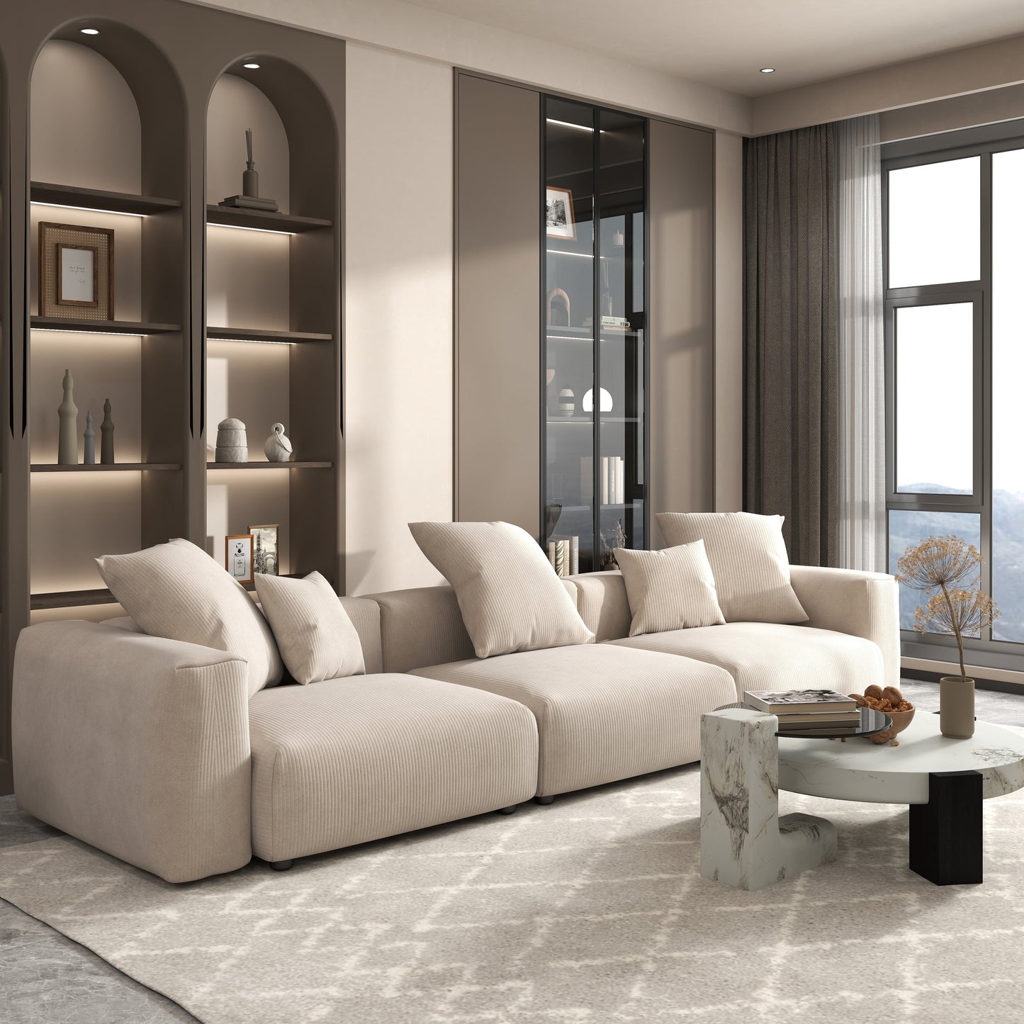 142 Contemporary Corduroy Sectional Sofa Classic Deep Couch