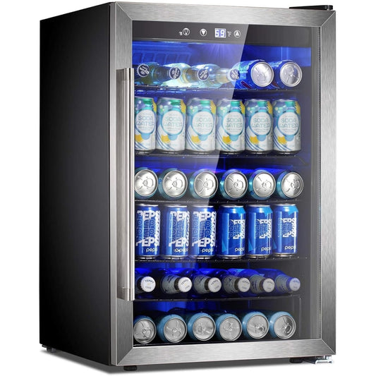Getränkekühlschrank für 145 Dosen, 4,4 Kubikfuß Minikühlschrank mit Glastür für Limonade, Bier, Wein – transparente Front für Zuhause, Büro oder Bar