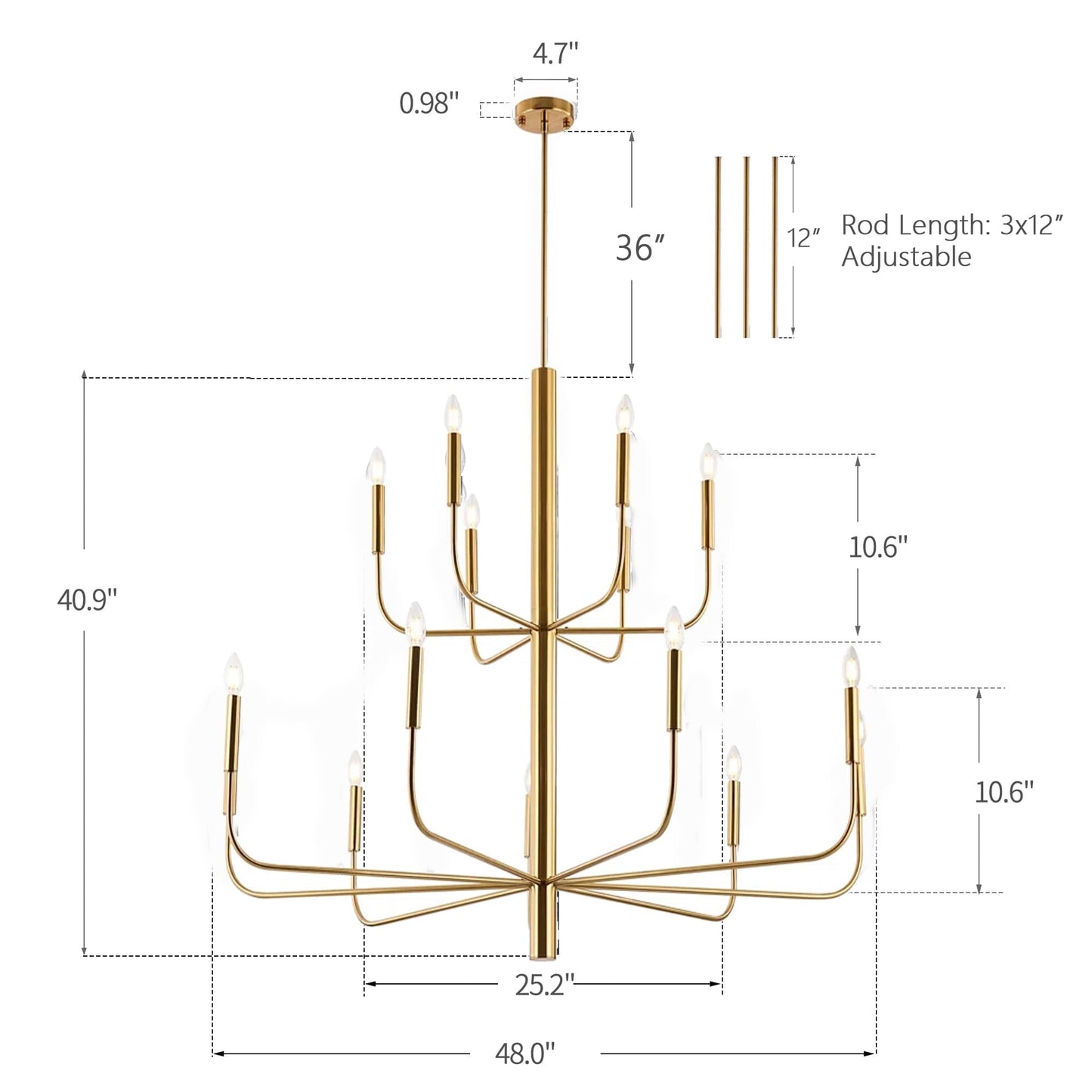 Minimalistischer Kerzenleuchter mit 15 Lichtern, 2-stufiges antikes Design – 48
