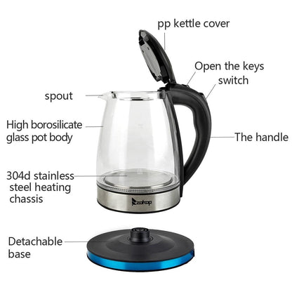 1500 W 1,8 l Wasserkocher, Wasserkocher, Glas Tee, Kaffeekanne, automatische Abschaltung
