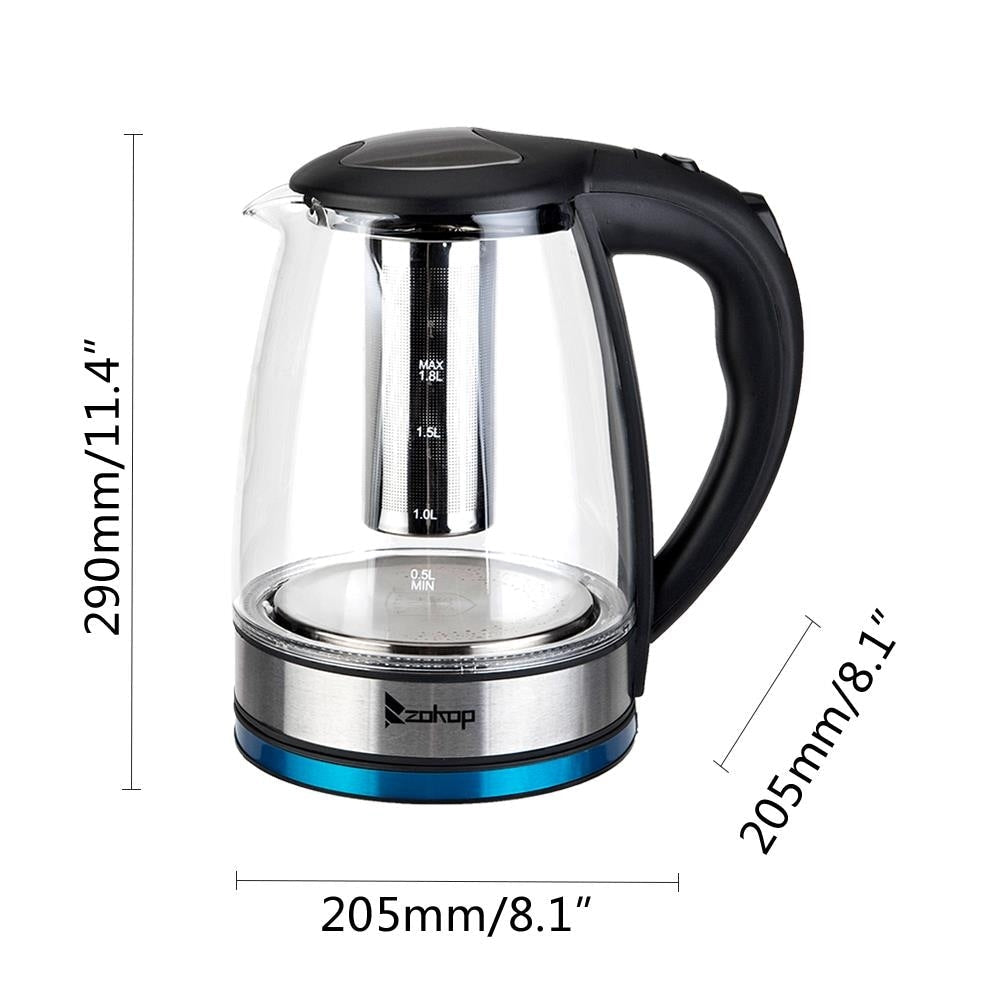 1500 W 1,8 l Wasserkocher, Wasserkocher, Glas Tee, Kaffeekanne, automatische Abschaltung