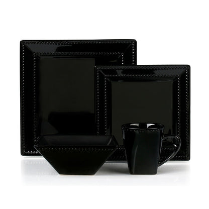 16-teiliges quadratisches Perlen-Steinzeug-Set von Lorren Home Trends, Schwarz