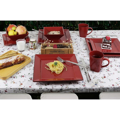 16-teiliges quadratisches Steingut-Geschirr mit Perlen von Lorren Home Trends, Rot