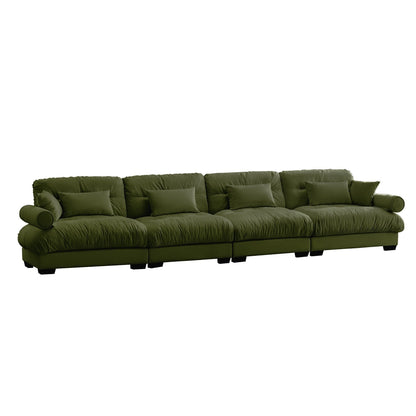 166Velvet 4-Seater Sofa with Bolster Armrests, High-Resilience Sponge Cushions