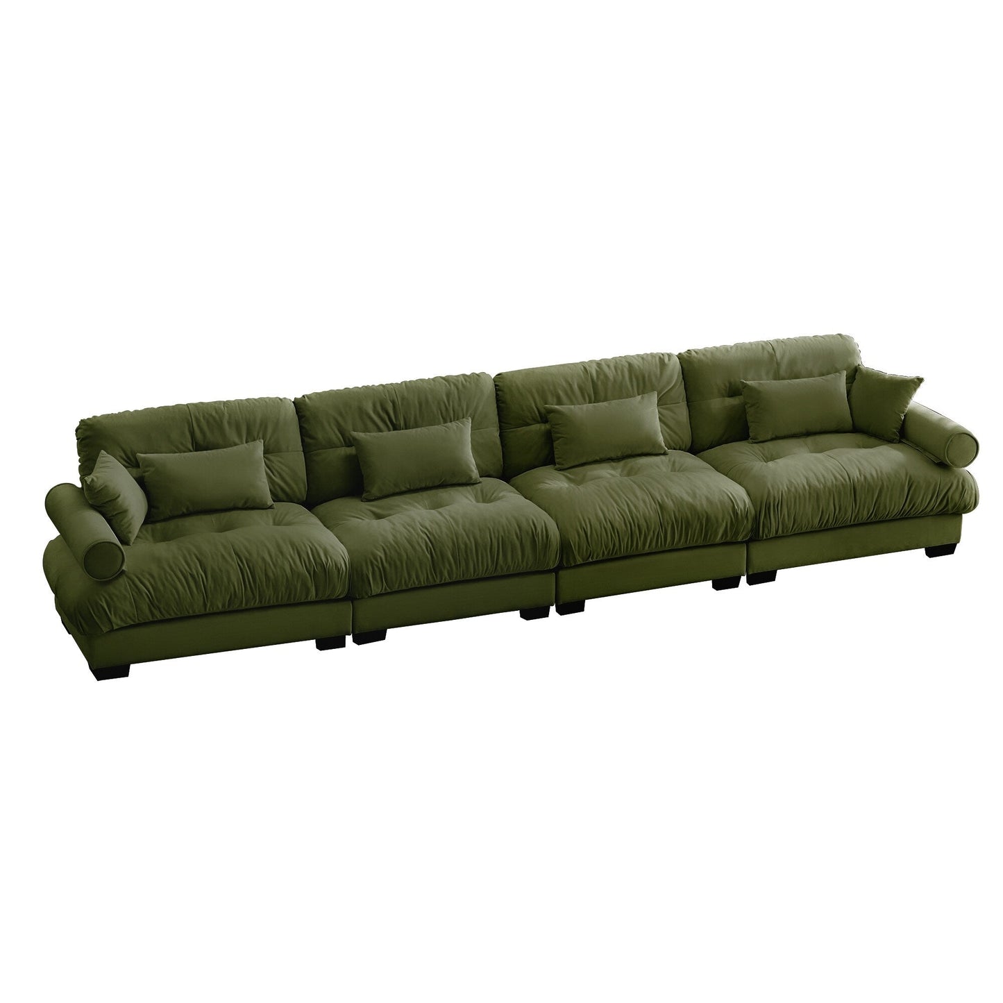 166Velvet 4-Seater Sofa with Bolster Armrests, High-Resilience Sponge Cushions