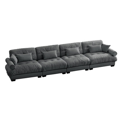 166Velvet 4-Seater Sofa with Bolster Armrests, High-Resilience Sponge Cushions