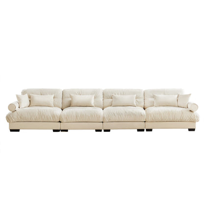 166Velvet 4-Seater Sofa with Bolster Armrests, High-Resilience Sponge Cushions