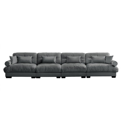 166Velvet 4-Seater Sofa with Bolster Armrests, High-Resilience Sponge Cushions