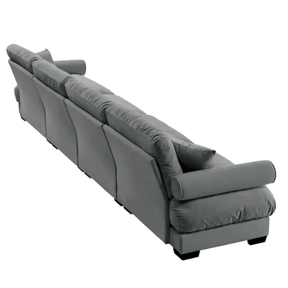 166Velvet 4-Seater Sofa with Bolster Armrests, High-Resilience Sponge Cushions