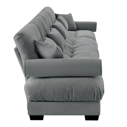 166Velvet 4-Seater Sofa with Bolster Armrests, High-Resilience Sponge Cushions