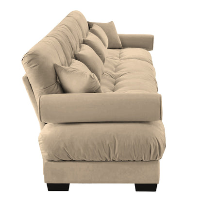 166Velvet 4-Seater Sofa with Bolster Armrests, High-Resilience Sponge Cushions