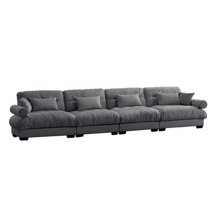 166Velvet 4-Seater Sofa with Bolster Armrests, High-Resilience Sponge Cushions