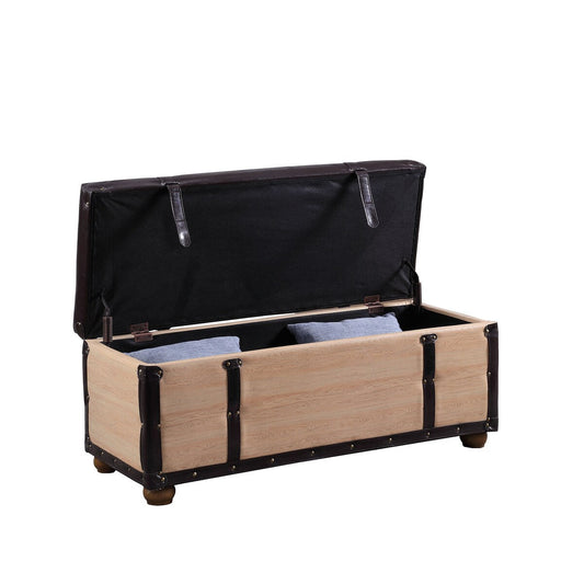 17 Black And Natural Light Brown Faux Leather Bench With Flip Top