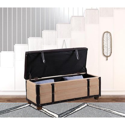 17 Black And Natural Light Brown Faux Leather Bench With Flip Top