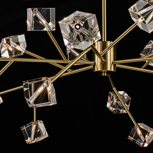 18-flammiger moderner, glamouröser, luxuriöser Sputnik-Kristall-Kronleuchter mit linearem Cluster für Esszimmer/Wohnzimmer