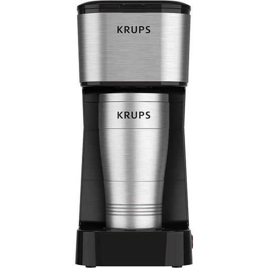 2-Tassen-Einzelportions-Kaffeemaschine mit Reisebecher, 650 W, kompaktes Edelstahldesign