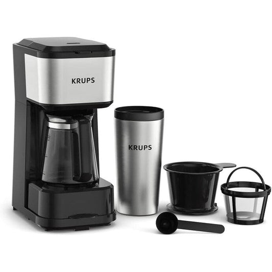 Reisekaffeemaschine für 2 Tassen, 14 oz Thermobecher, Edelstahl, kompaktes Design für Einzelportionen