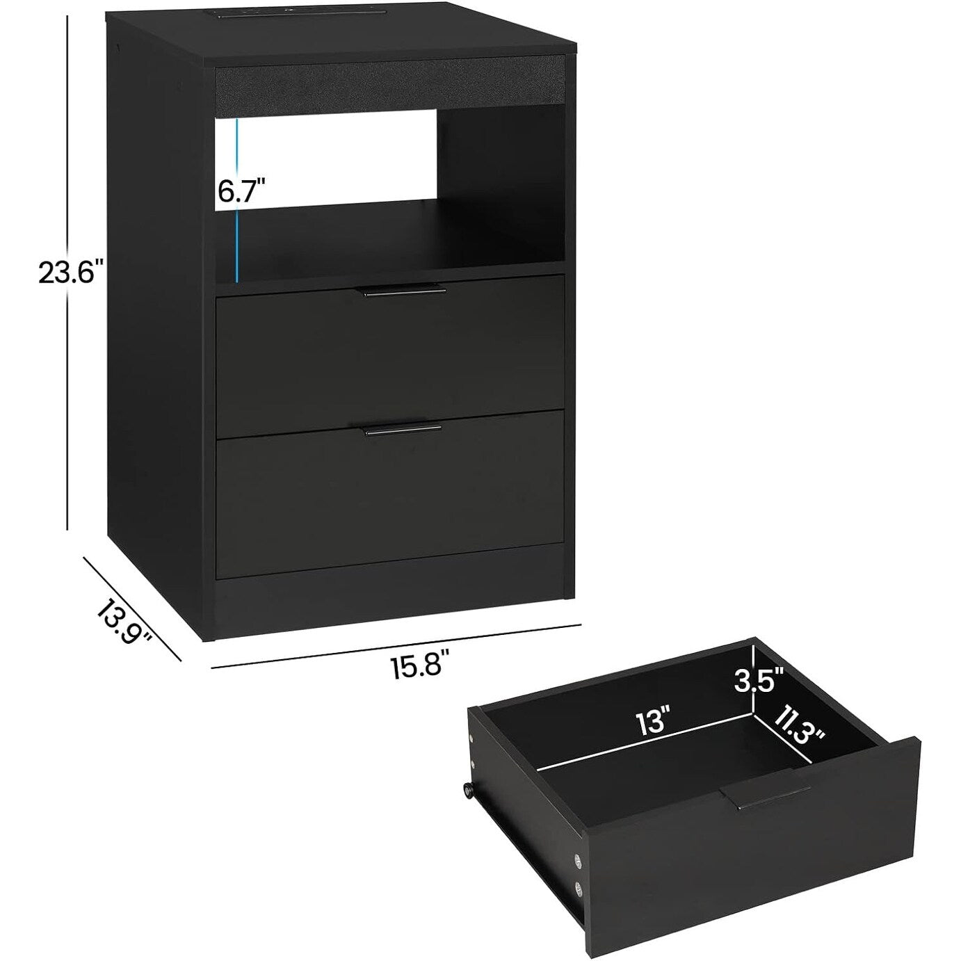 2 Schubladen LED-Nachttisch Kabellose Ladestation Ausziehbares Regal