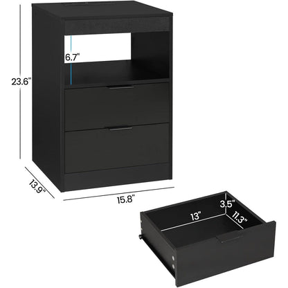 2 Schubladen LED-Nachttisch Kabellose Ladestation Ausziehbares Regal