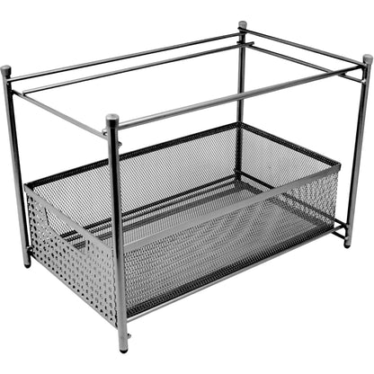 2-stöckiger Organizer-Korb mit Netzschieber aus Stahl (schwarz)