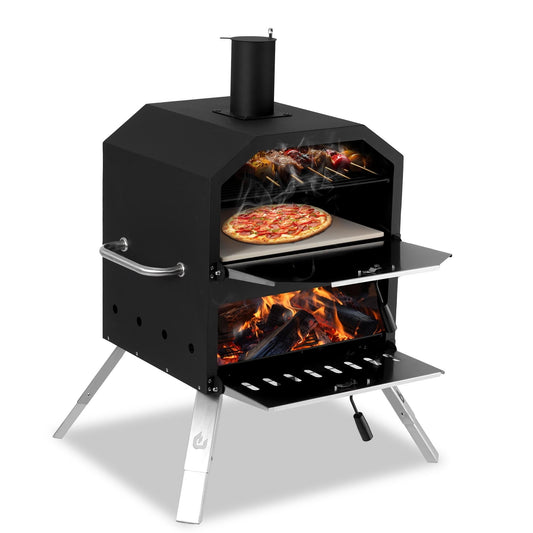 2-lagiger Pizzaofen für den Außenbereich, Pizzamaker mit Holzfeuerung, Pizzagrill für den Außenbereich zum Camping – 16 Zoll