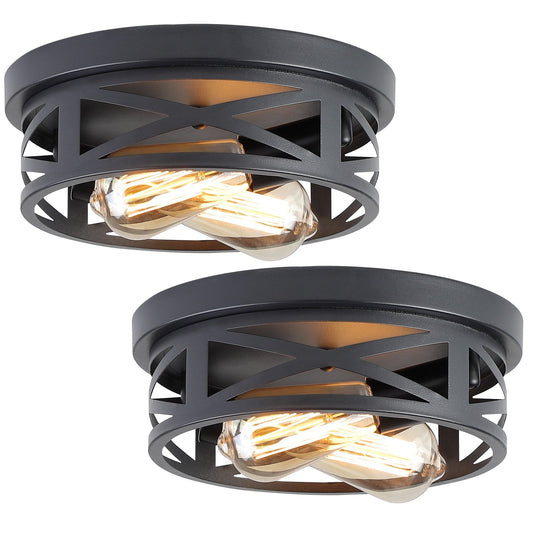 2-flammige schwarze Deckenleuchte im Landhausstil, 2er-Pack