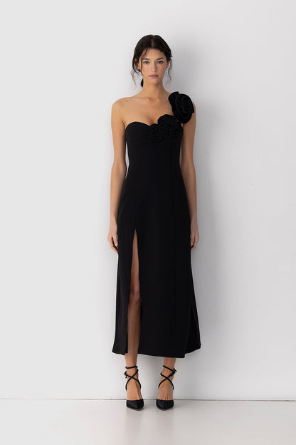Flores Rose Midikleid - Noir