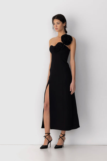 Flores Rose Midikleid - Noir