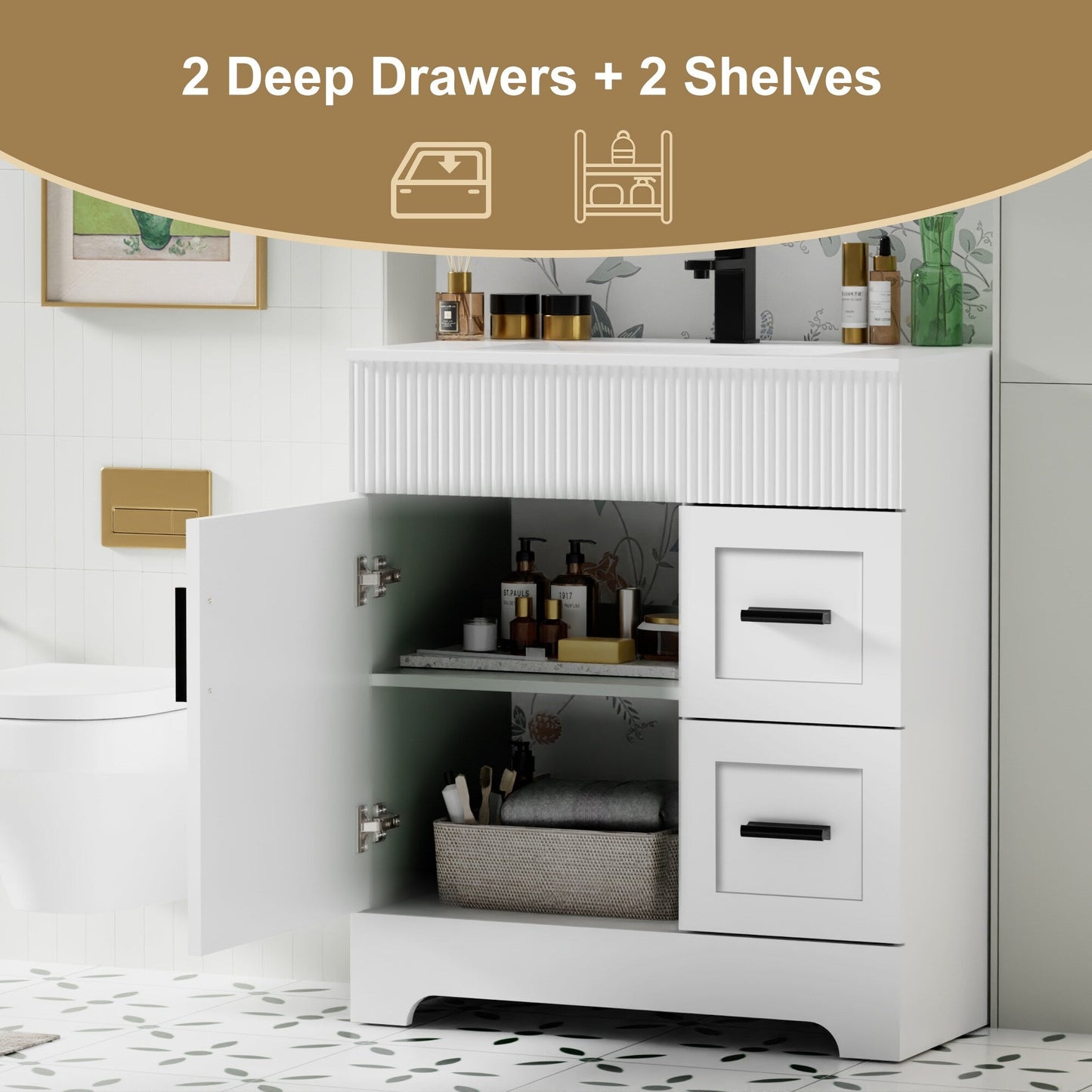 Wavy Line 30/36/48 Badezimmer-Waschtisch-Set mit Waschbecken und Wasserhahn