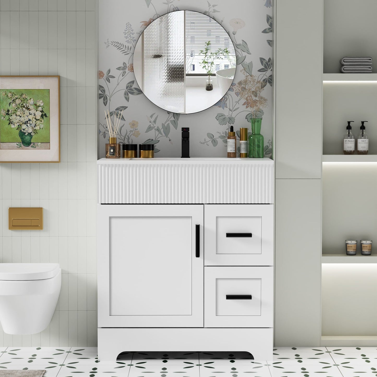 Wavy Line 30/36/48 Badezimmer-Waschtisch-Set mit Waschbecken und Wasserhahn