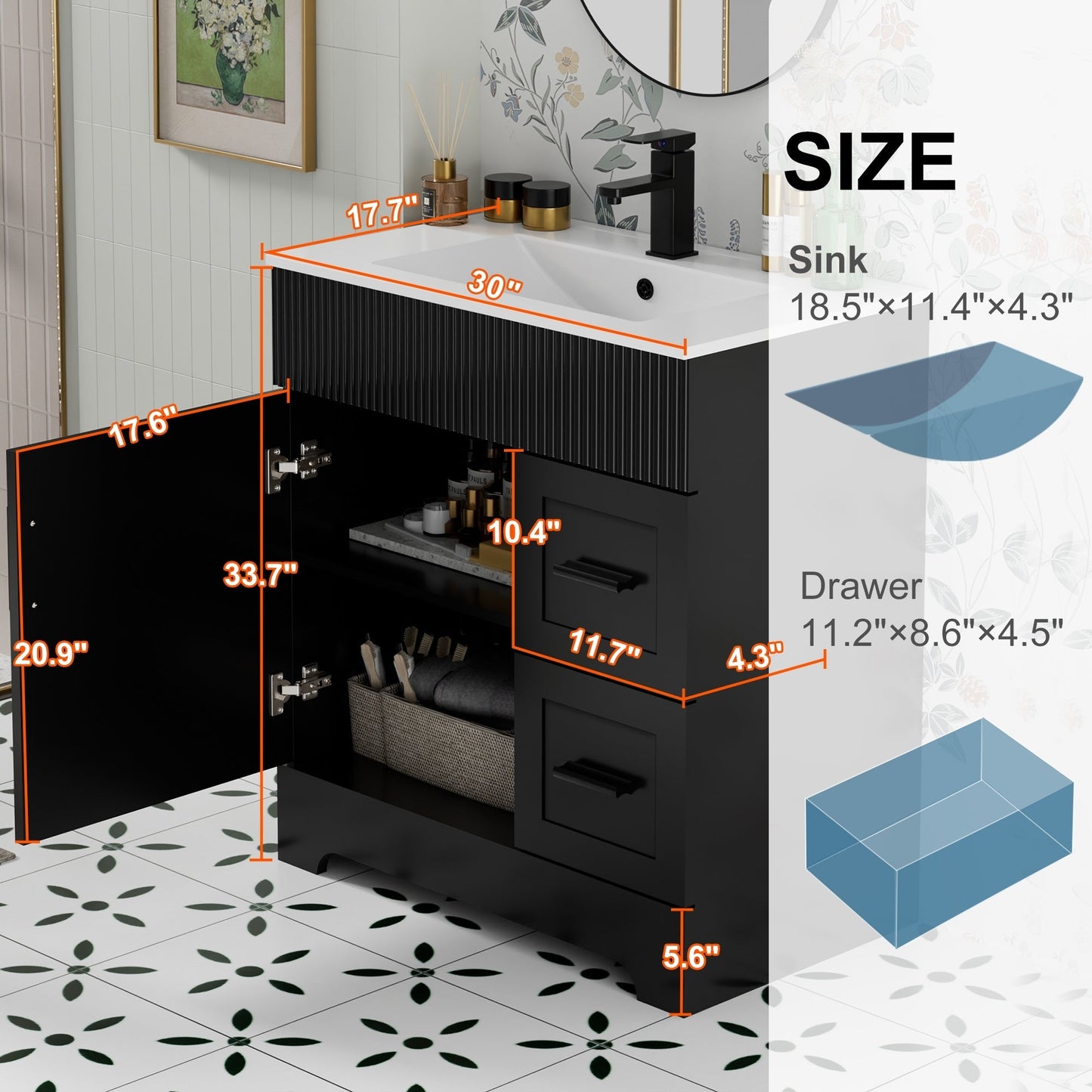 Wavy Line 30/36/48 Badezimmer-Waschtisch-Set mit Waschbecken und Wasserhahn