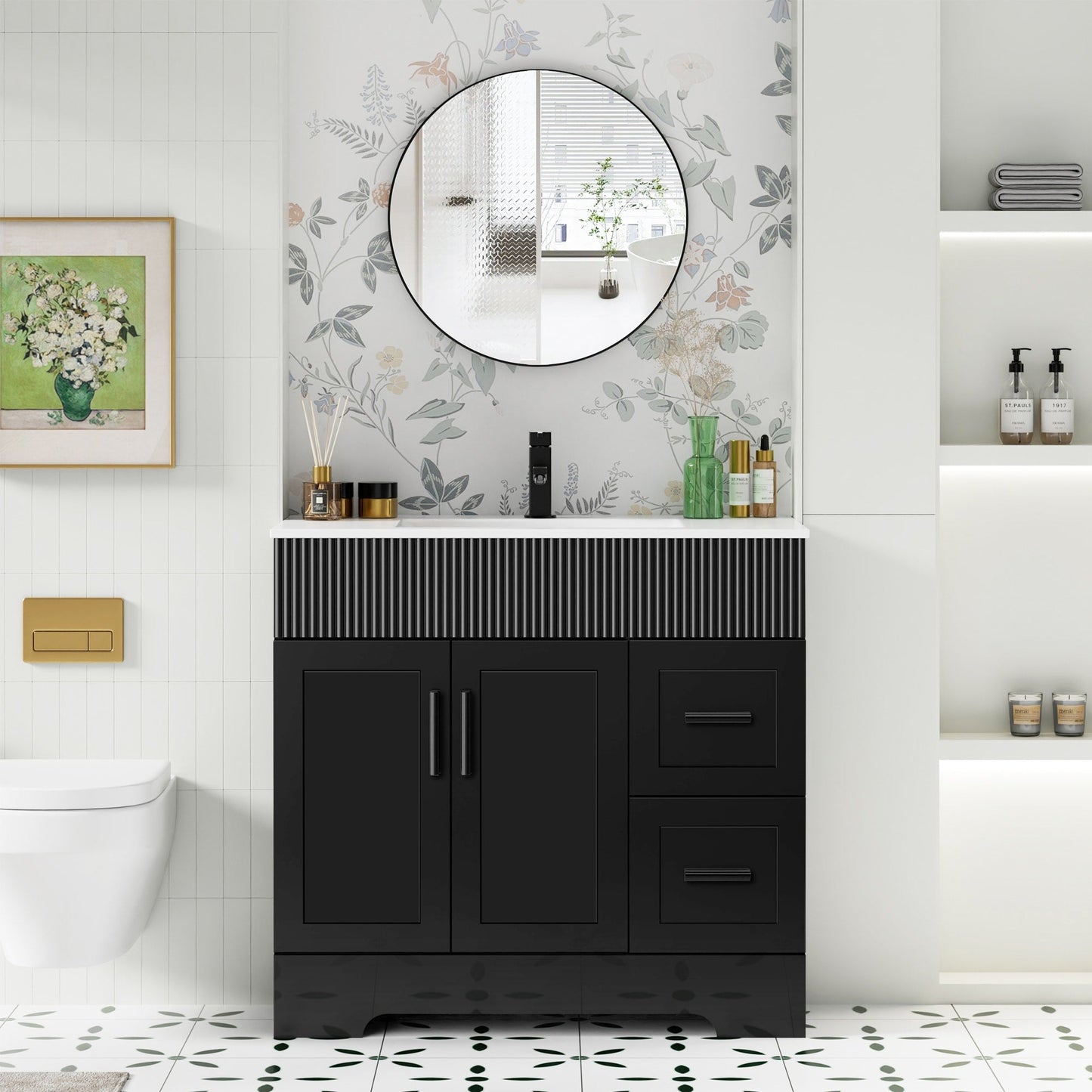 Wavy Line 30/36/48 Badezimmer-Waschtisch-Set mit Waschbecken und Wasserhahn