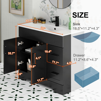 Wavy Line 30/36/48 Badezimmer-Waschtisch-Set mit Waschbecken und Wasserhahn