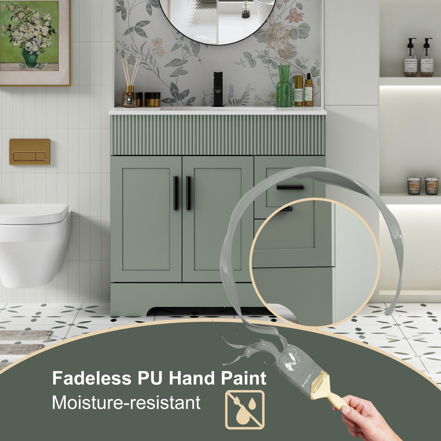Wavy Line 30/36/48 Badezimmer-Waschtisch-Set mit Waschbecken und Wasserhahn