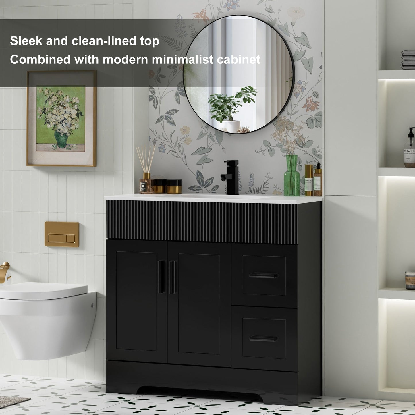 Wavy Line 30/36/48 Badezimmer-Waschtisch-Set mit Waschbecken und Wasserhahn