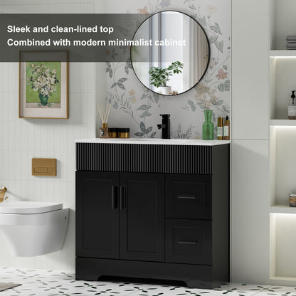 Wavy Line 30/36/48 Badezimmer-Waschtisch-Set mit Waschbecken und Wasserhahn