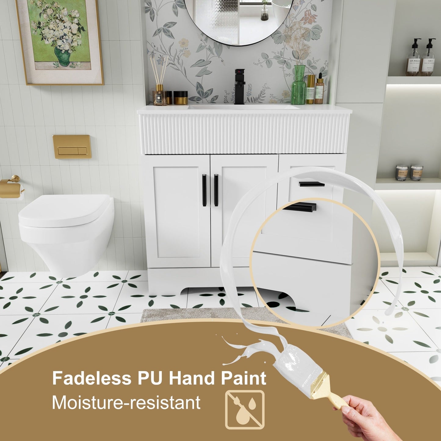 Wavy Line 30/36/48 Badezimmer-Waschtisch-Set mit Waschbecken und Wasserhahn
