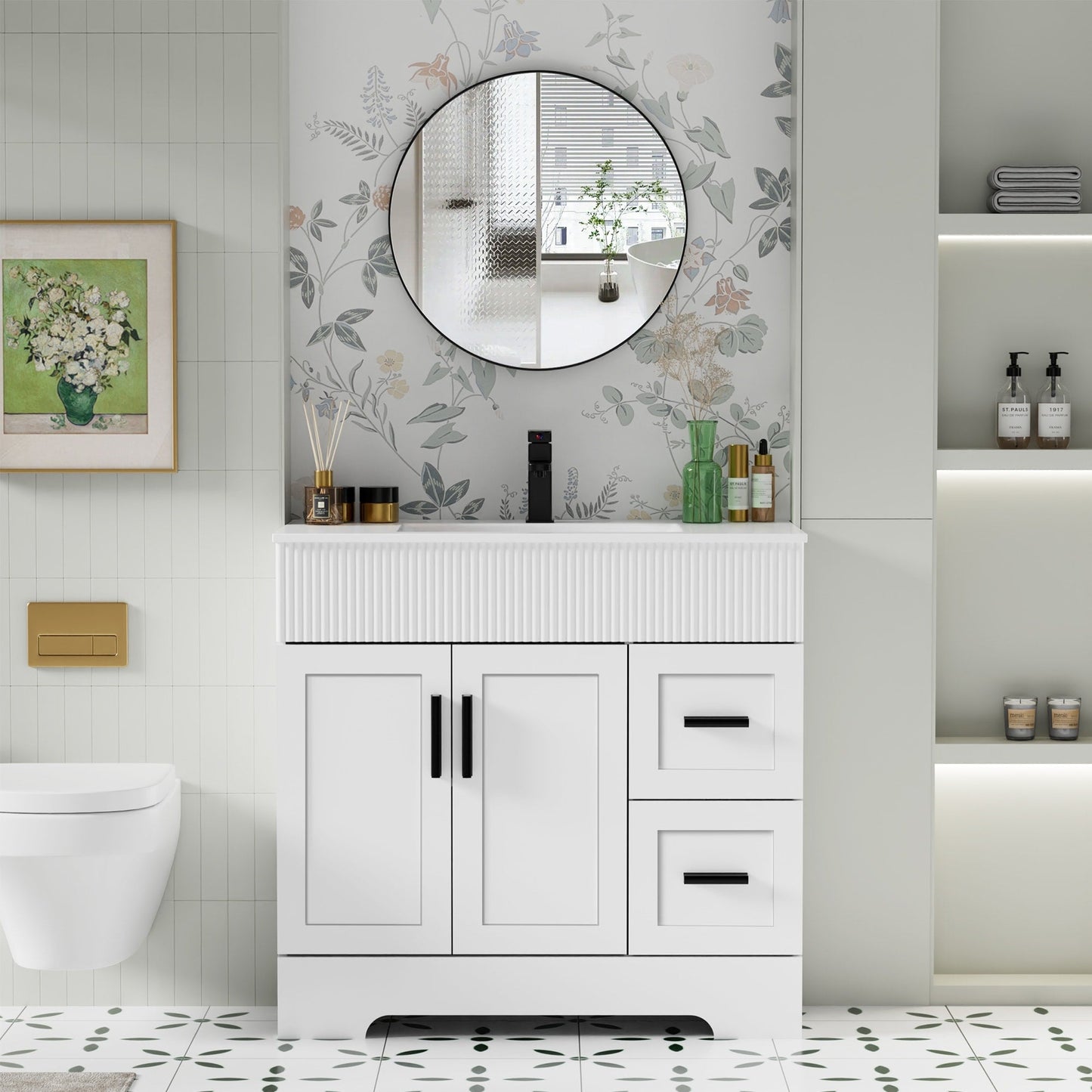 Wavy Line 30/36/48 Badezimmer-Waschtisch-Set mit Waschbecken und Wasserhahn