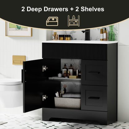Wavy Line 30/36/48 Badezimmer-Waschtisch-Set mit Waschbecken und Wasserhahn